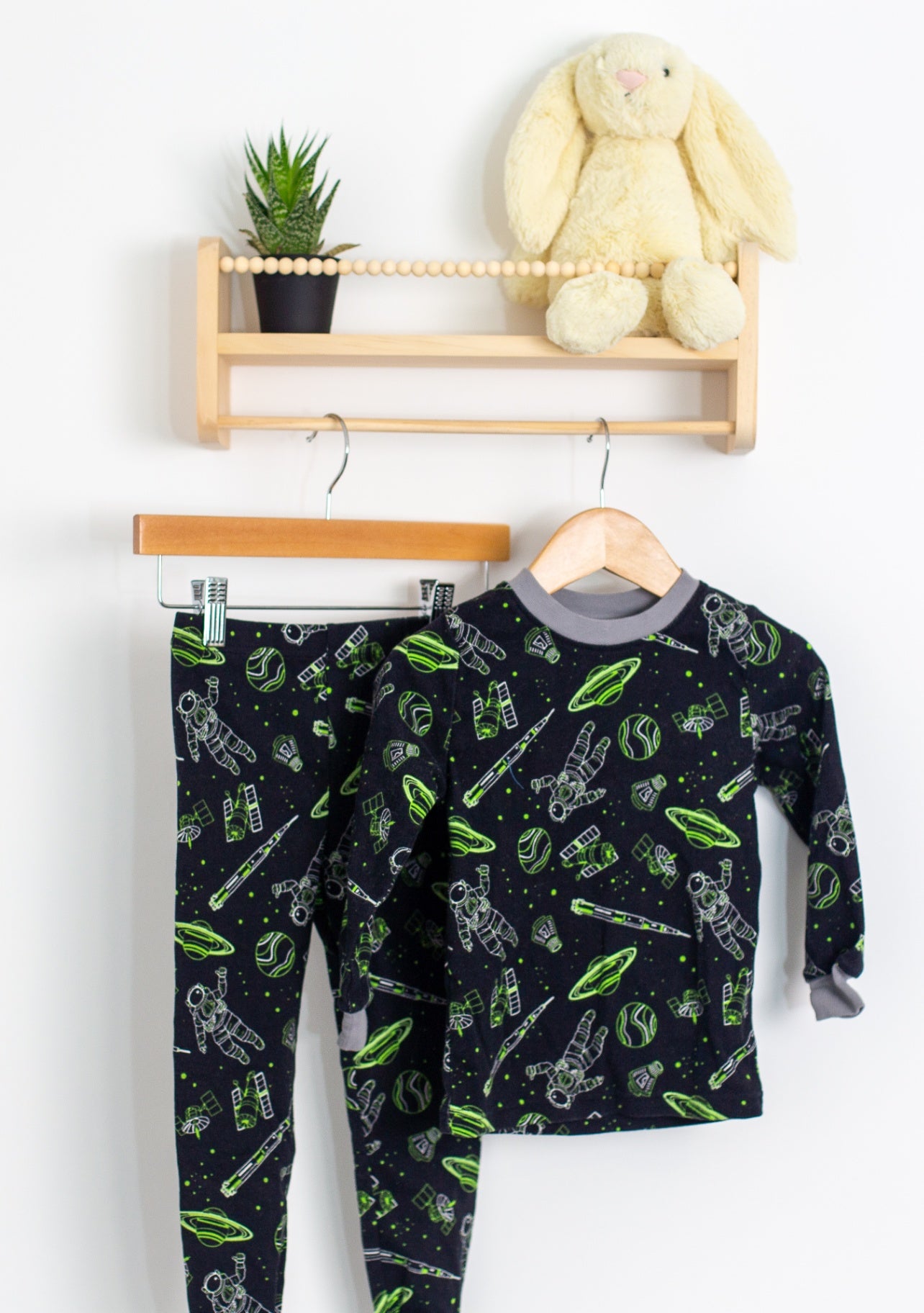 Kirkland Add-Ons 4T Black with neon green and white space-themed print