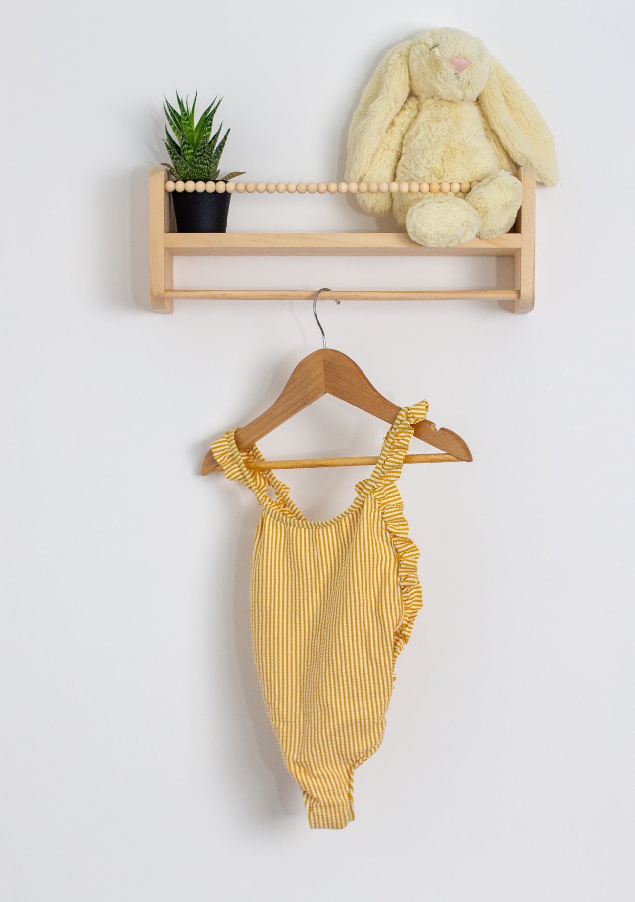 Zara 3-4 Yellow and white striped ribbed Bathing Suit with Ruffles Like New