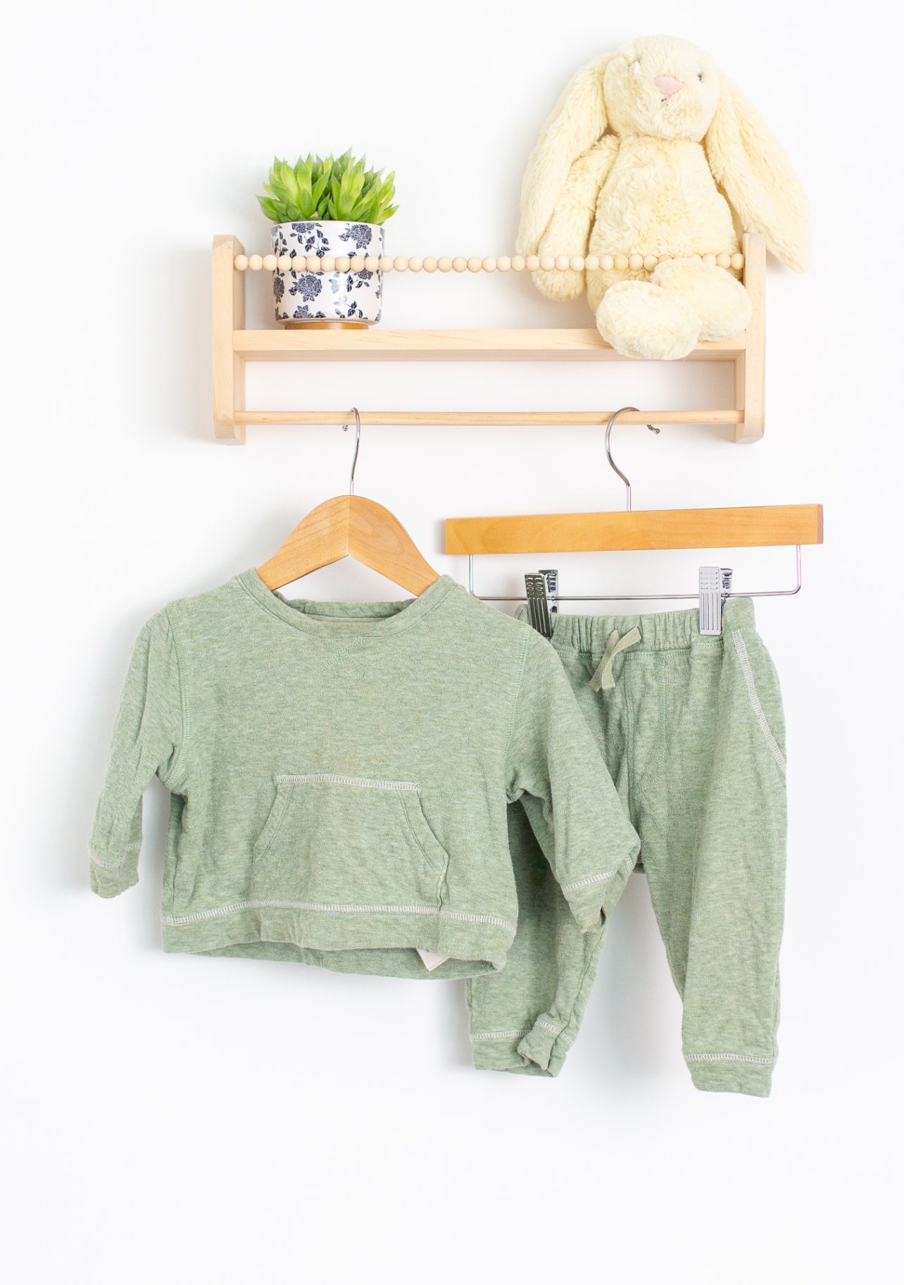 Juddlies 6-12M Breathe EZE Collection | Baby Two-Piece Jogger Set: Olive Fleck