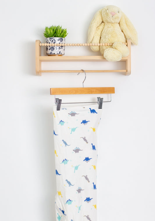 Aden and Anais 4-6M White with multi-color dinosaur print swaddle