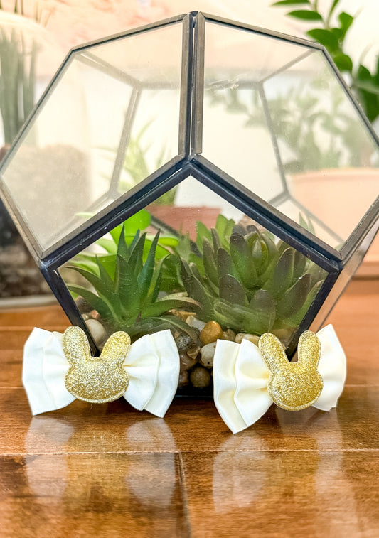 ElleBelle's Bowtique Gold and White Bunny Bow Set
