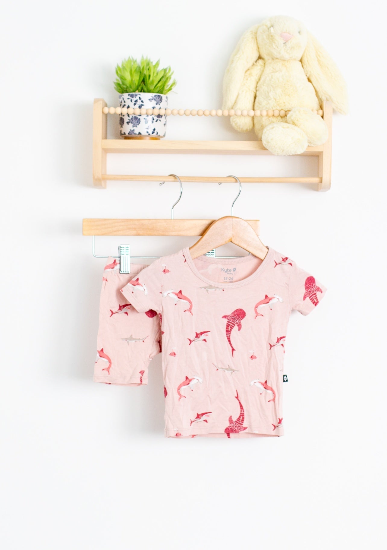 Kyte 18-24M Blush Shark Short Sleeve PJ Set - Whimsy