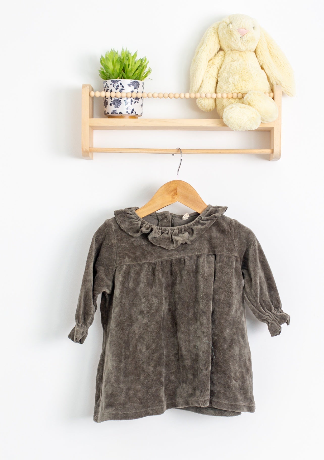 Quincy Mae 12-18M Olive Velvet Dress - Whimsy