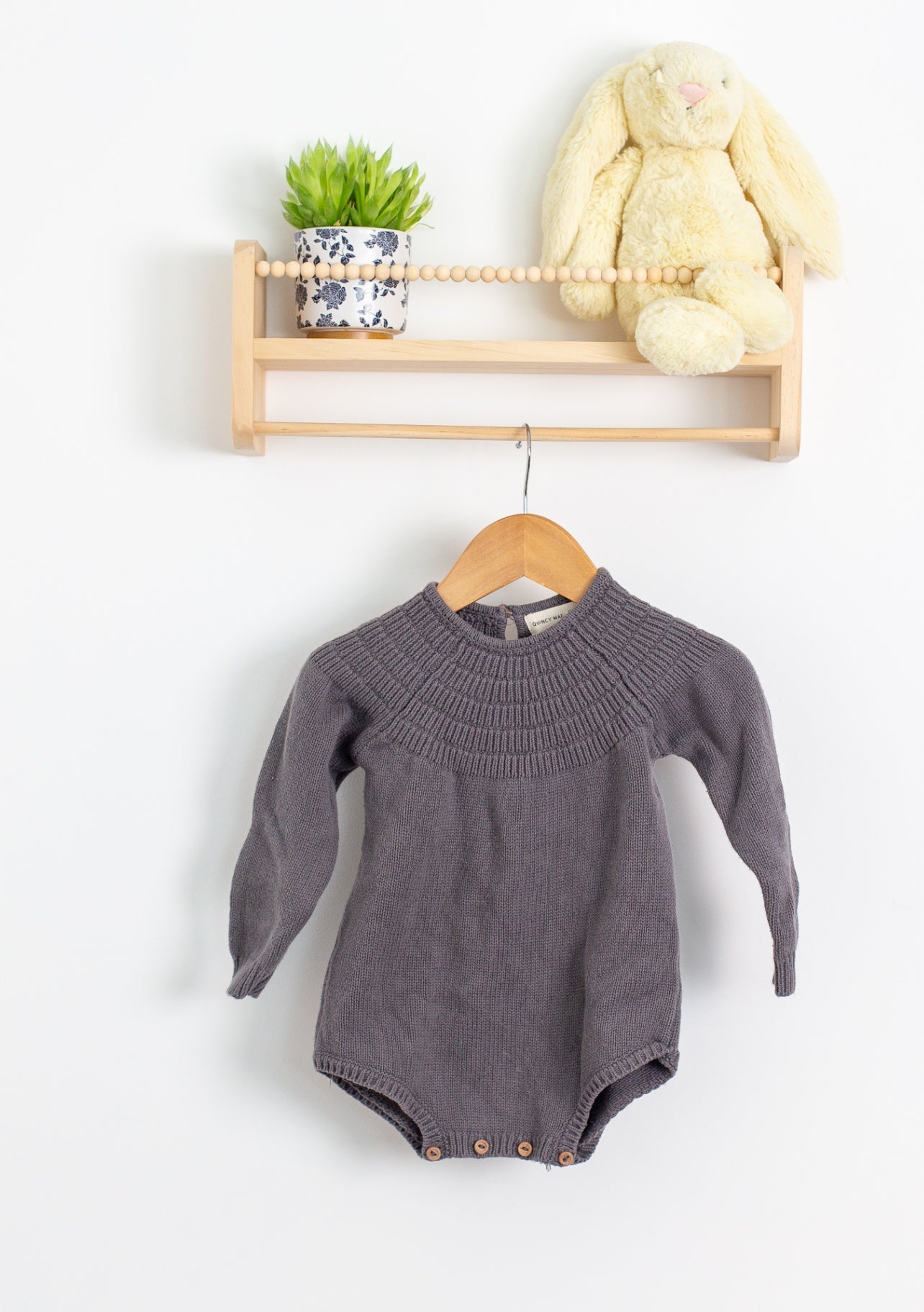 Quincy Mae 12-18M Knit Dahlia Romper in Dark Sea - Whimsy