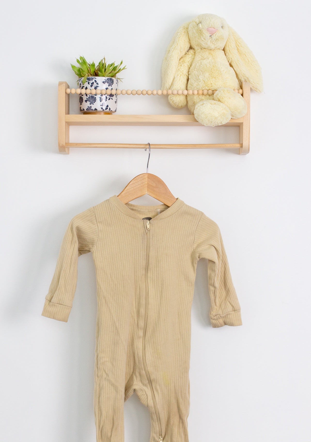The Littlest 6-12M Beige Ribbed Sleeper Play - Whimsy