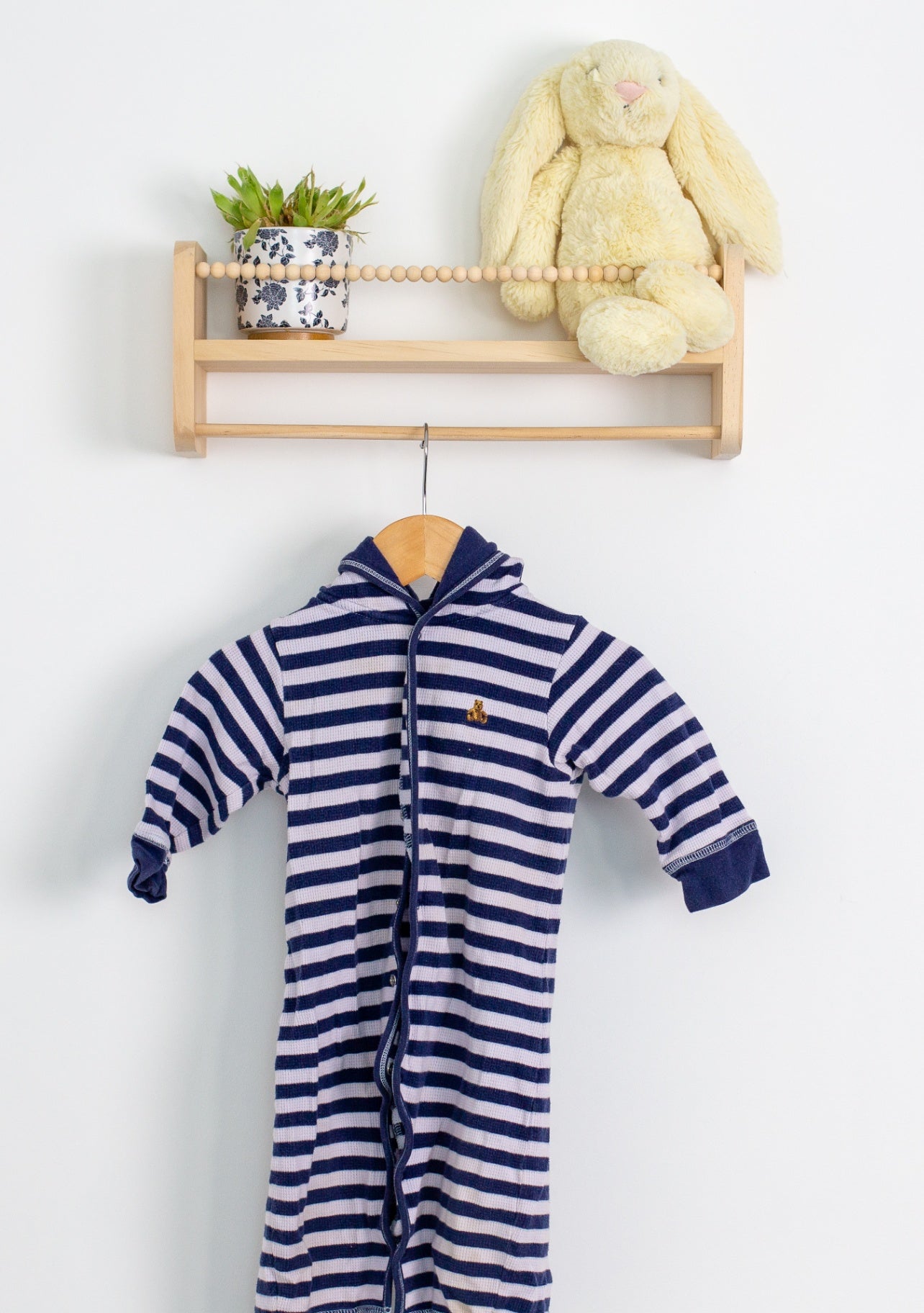Gap 6-12M Navy blue and white hooded Romper Play - Whimsy