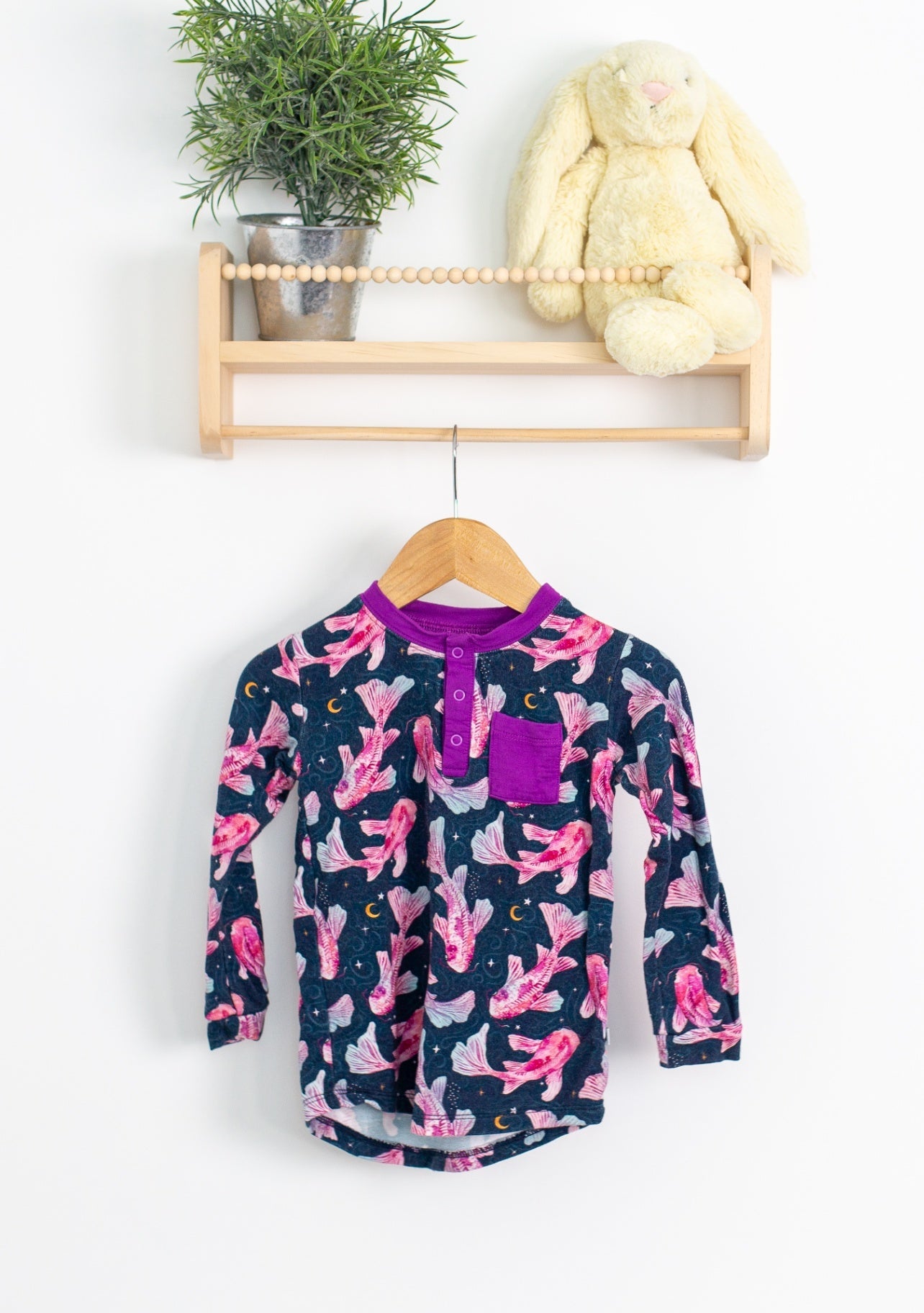 Ploom Baby 2T Dark blue, Pink, Purple, White Koi Fish Long Sleeve Henley