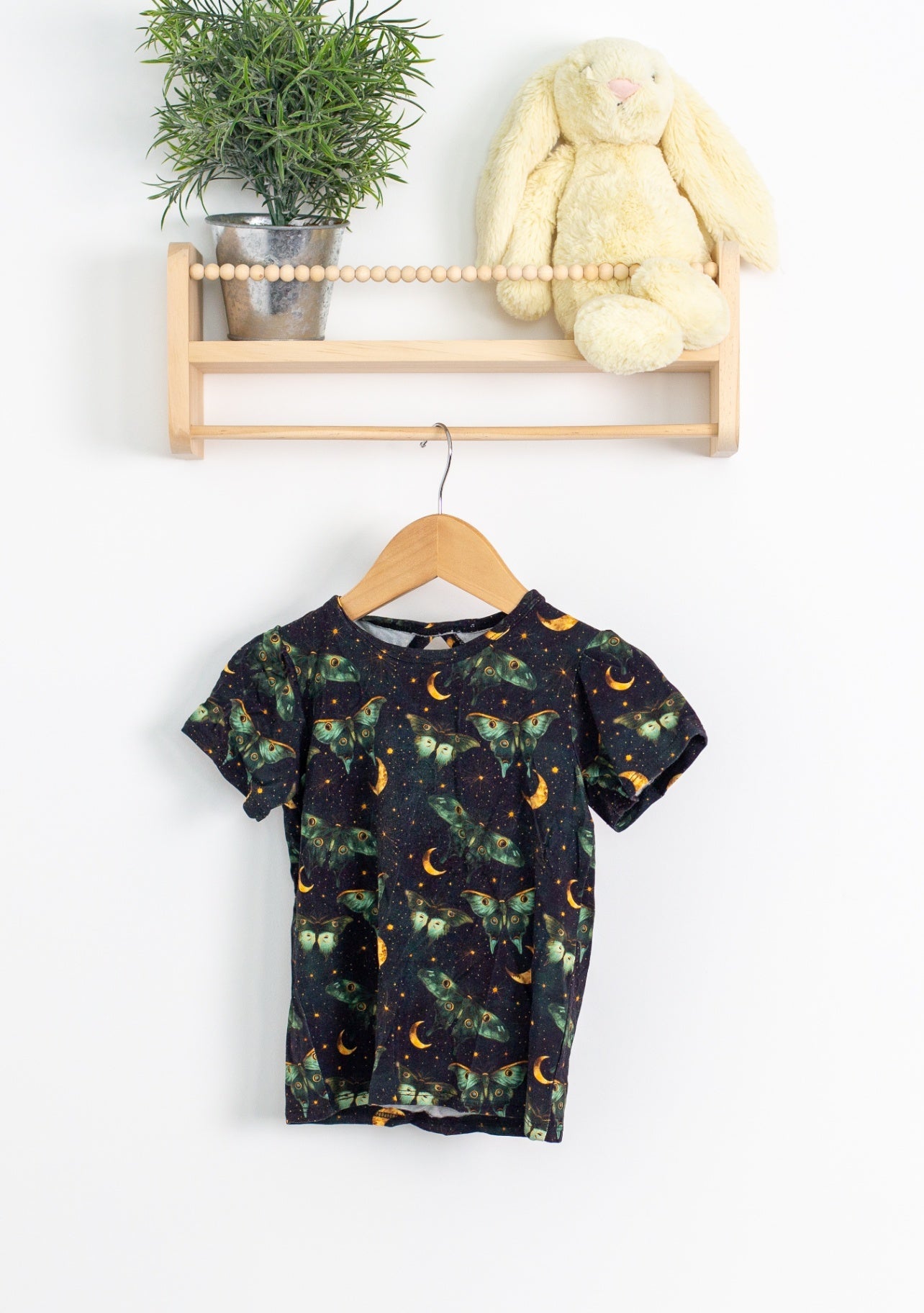 Small Shop 3T Black with Moth Print Bamboo T Shirt