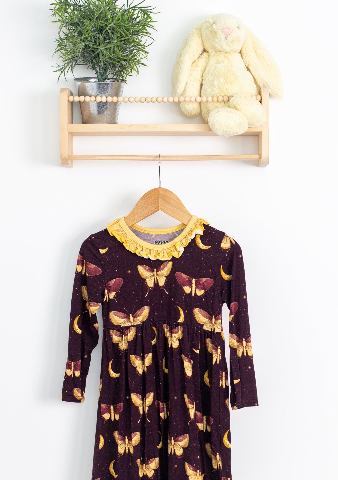 BUSYY Bee 2T Dark Purple with Yellow and Brown Moth Dress