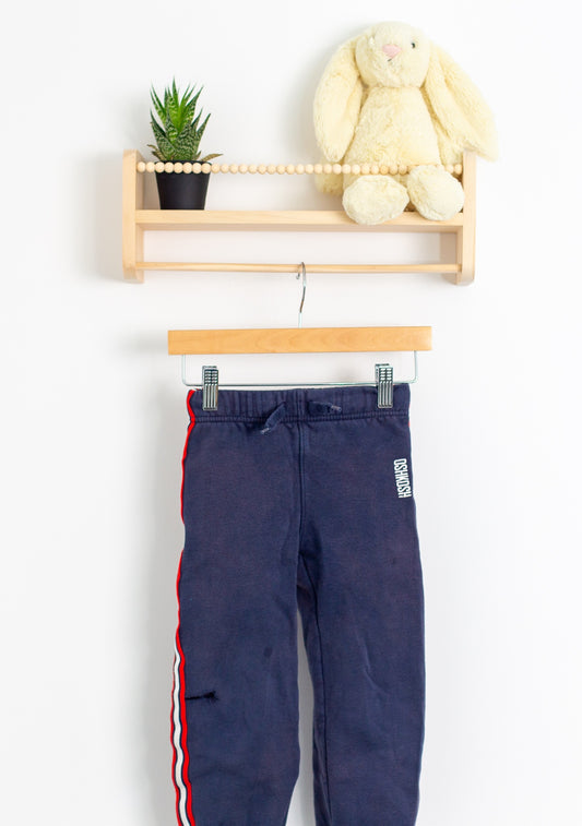 OshKosh Sweatpants Play 5T Navy blue with red, white, and blue side stripes
