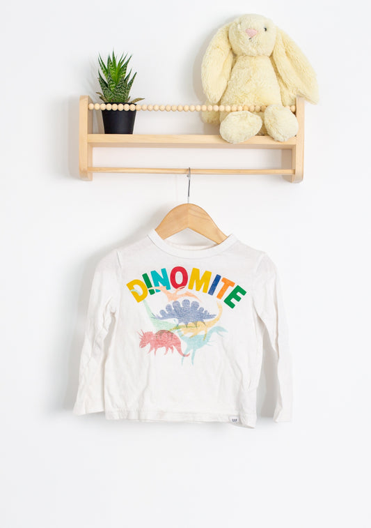 GAP Long Sleeve 2T White with colorful Dinosaur print