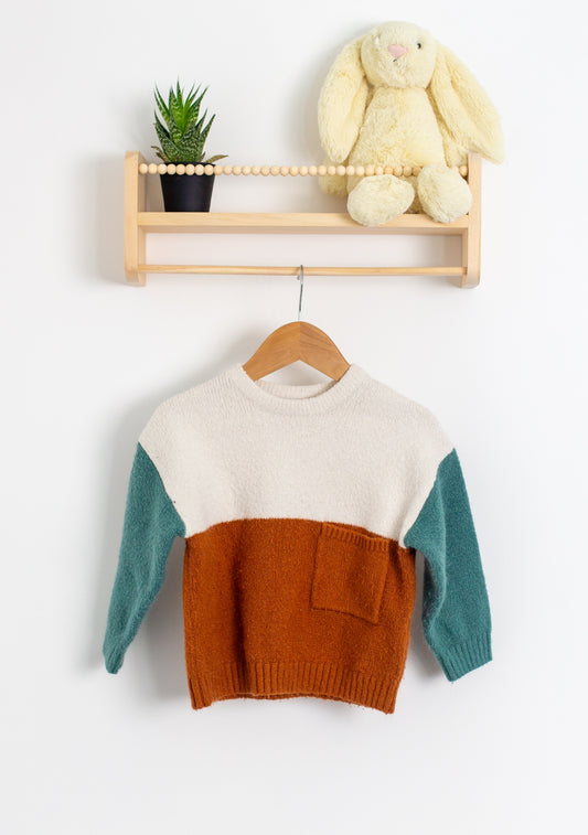ZARA Stretch Wool Sweater 2T Cream, Blue, Rust