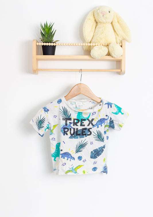 Zara TShirt 2T White with multicolored dinosaur print