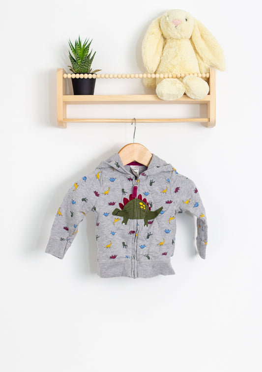 Carters Baby 12M Gray with multicolor dinosaur print hoodie