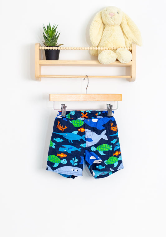 Carters Swim Trunks 18M Blue with colorful aquatic animals and sea creatures