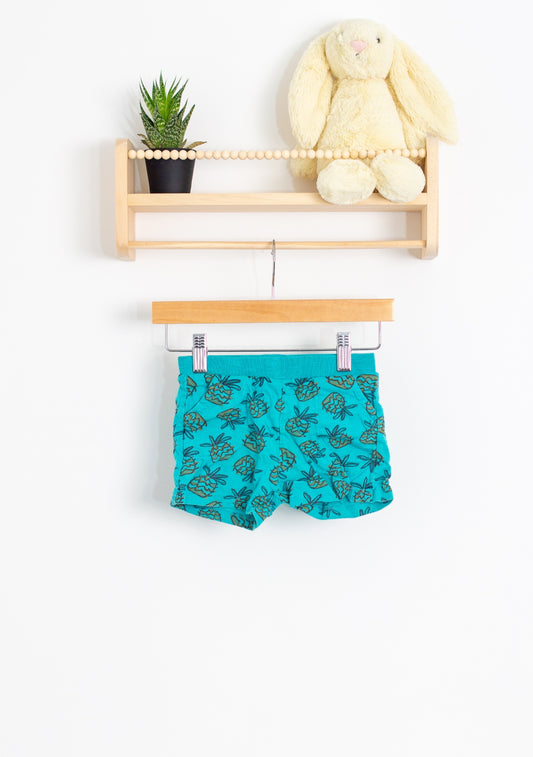 Zara Shorts 2T Turquoise with black pineapple print