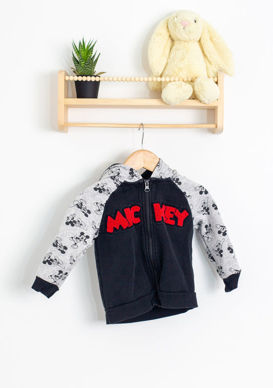 Disney Zip Hoodie 2T Black and grey with red and Mickey Mouse pattern