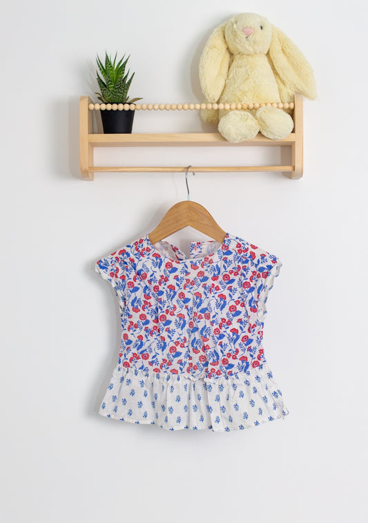GAP 2T White with red and blue floral pattern blouse