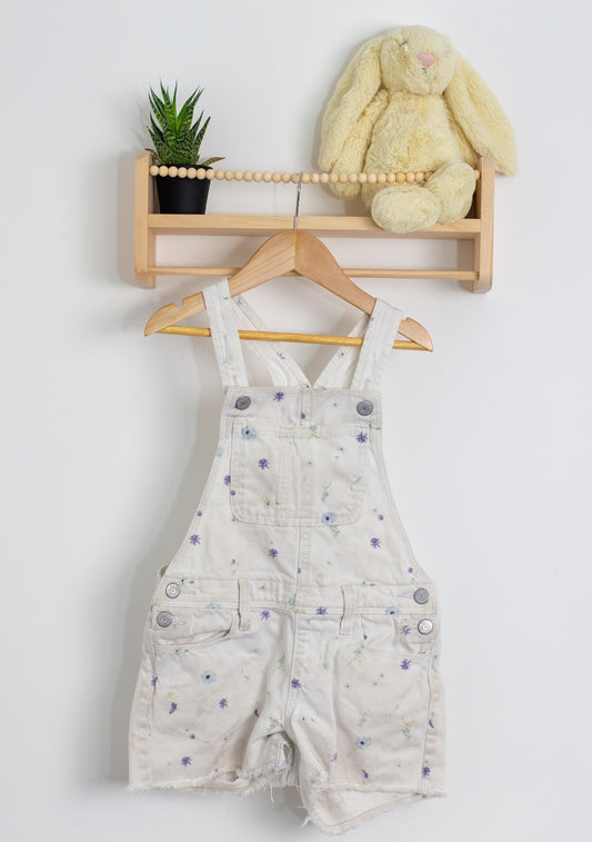 Old Navy M Cream with purple and blue floral print Denim Overall PLAY