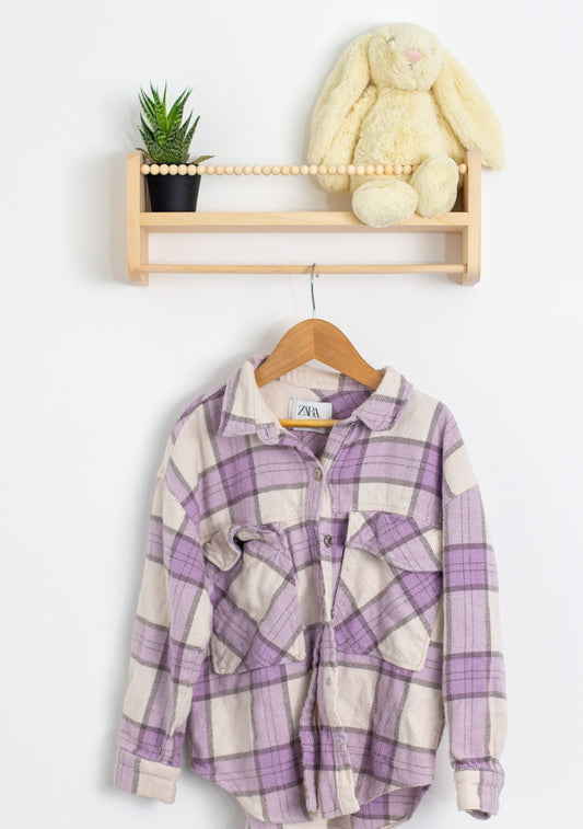 ZARA 8-9 Purple and cream Plaid Shacket