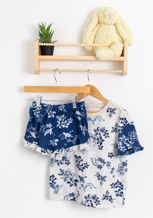 Carters 7 White and Blue Damask PJs