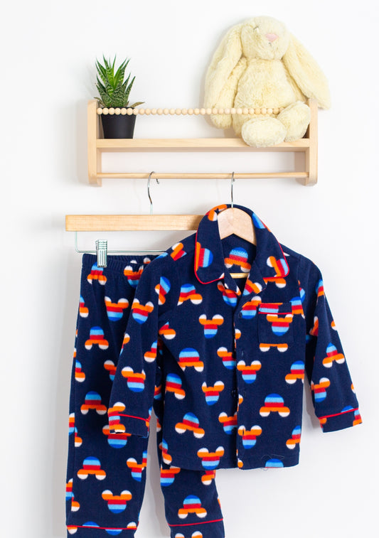 GAP 3  Disney Navy blue with colorful rainbow stripes Fleece PJs