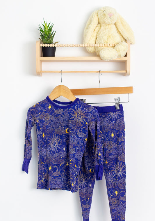 Sleepy Sloth 2T Blue and Gold Moon Pajamas