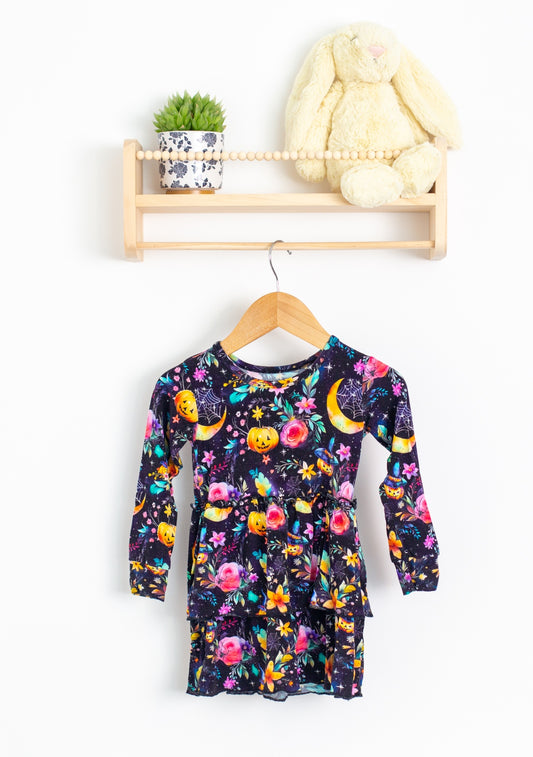 Glimmers 3T Black Halloween Peplum Pumpkins and Moons