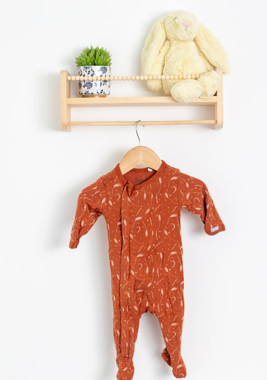 Coccoli 3M Amber Brown Wheat Print Modal Zipper Footie