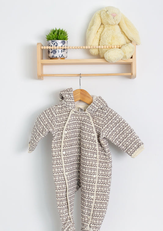 Nordstrom Baby 9M Beige and Brown Fleece Bunting Suit