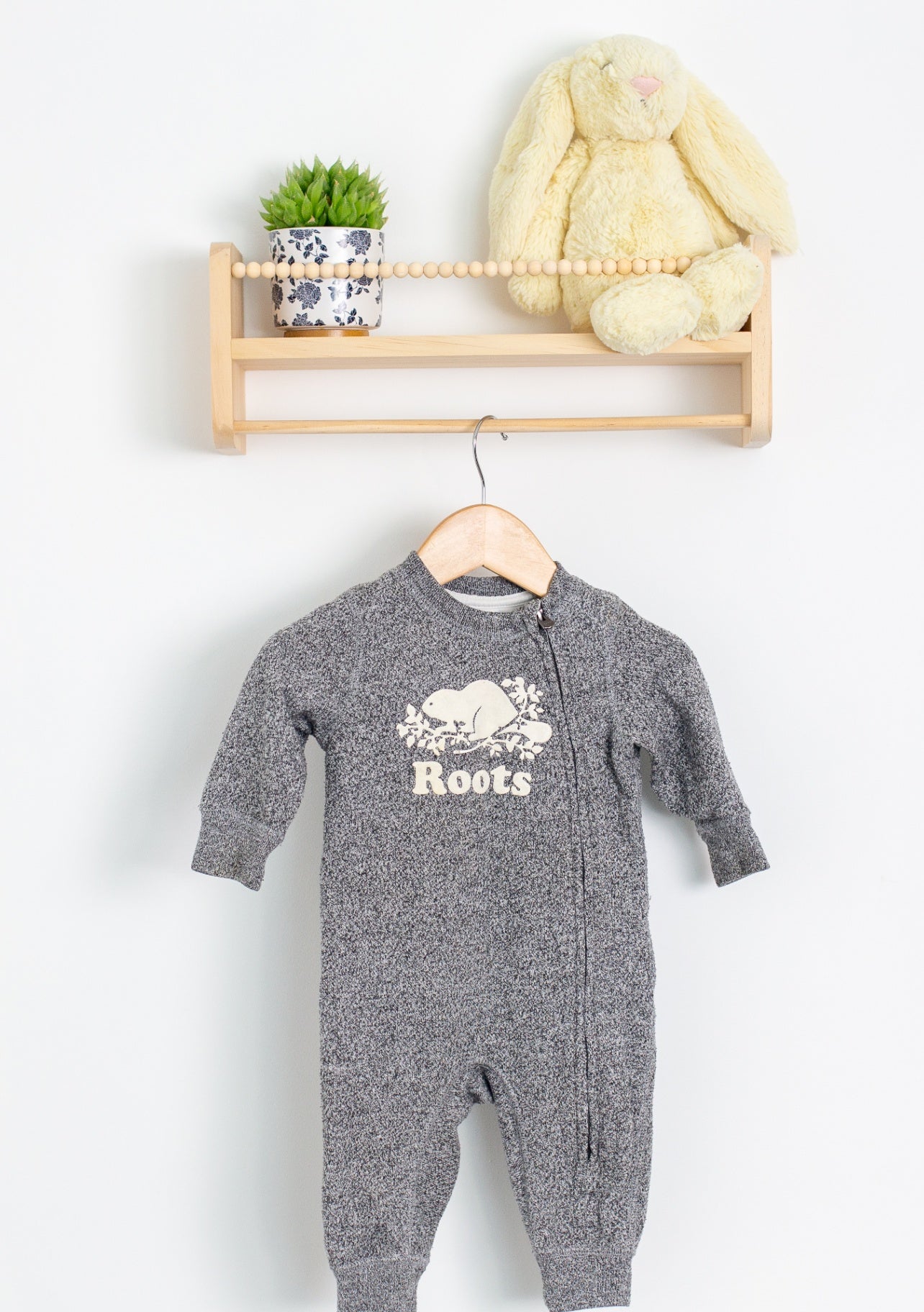 Roots 3-6M Baby Organic Original Cooper Beaver Romper in Salt and Pepper