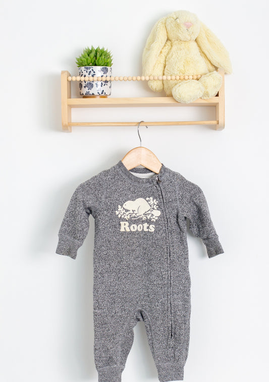 Roots 3-6M Baby Organic Original Cooper Beaver Romper in Salt and Pepper