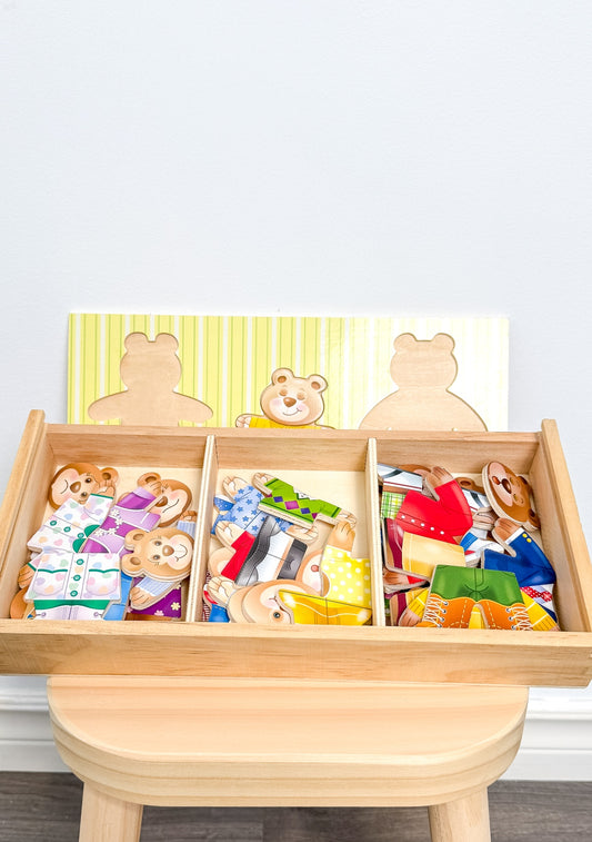 Melissa & Doug Mix 'n Match Wooden Bear Family Dress-Up Puzzle with Storage Case (45 pcs) Wooden Teddy Bear Puzzle, Sorting and Matching Puzzles for Toddlers Ages 3+