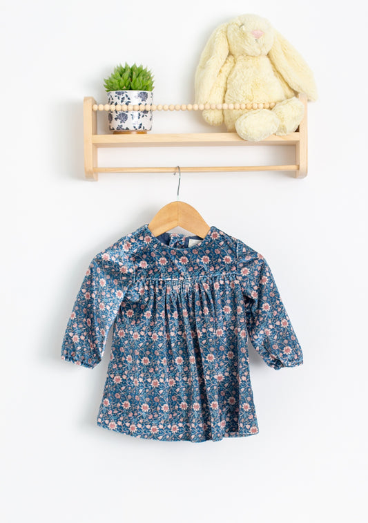 Zara 9-12M Blue Velvet Baby Girl Dress