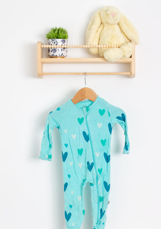 Kyte Baby 6-12M Zippered Romper in Robin Hearts