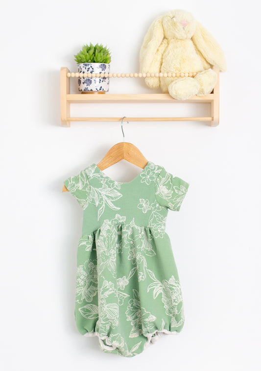 Sarah's Cloth 4T Green with white floral pattern Romper