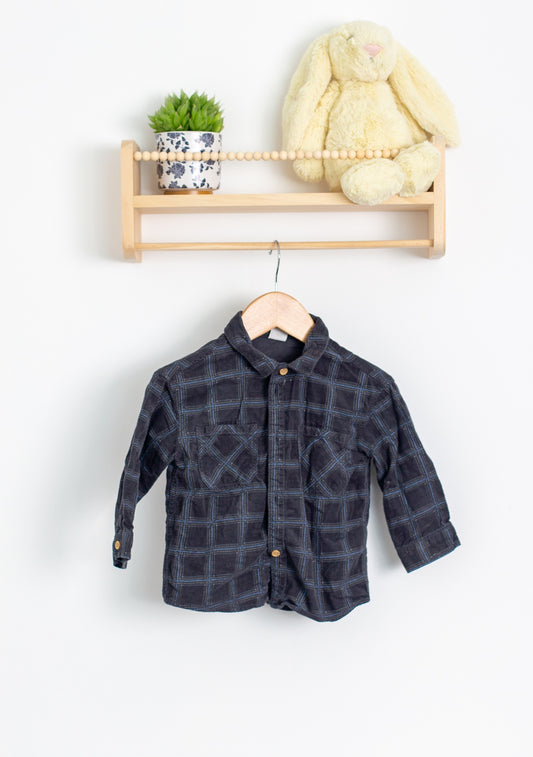 H&M 12M Dark Blue/Black with Blue Plaid Button Up Shirt