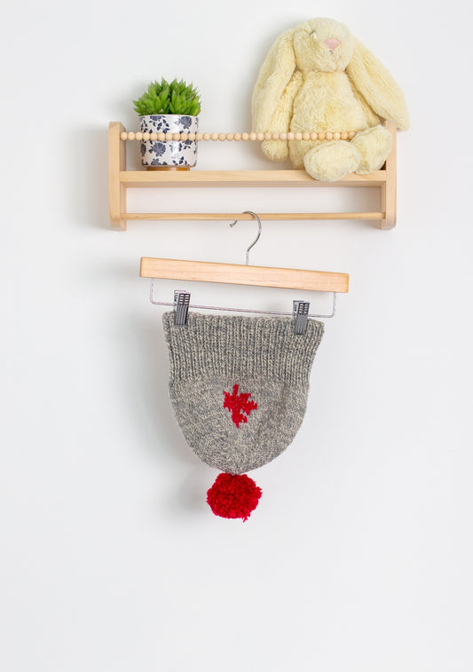 Handmade Gray and Red Canada Beanie