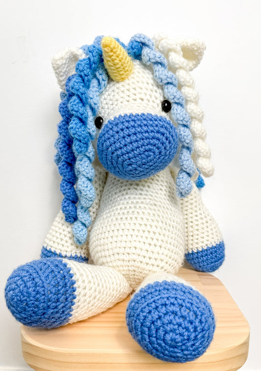 Small Shop Large White and Blue Crochet Unicorn