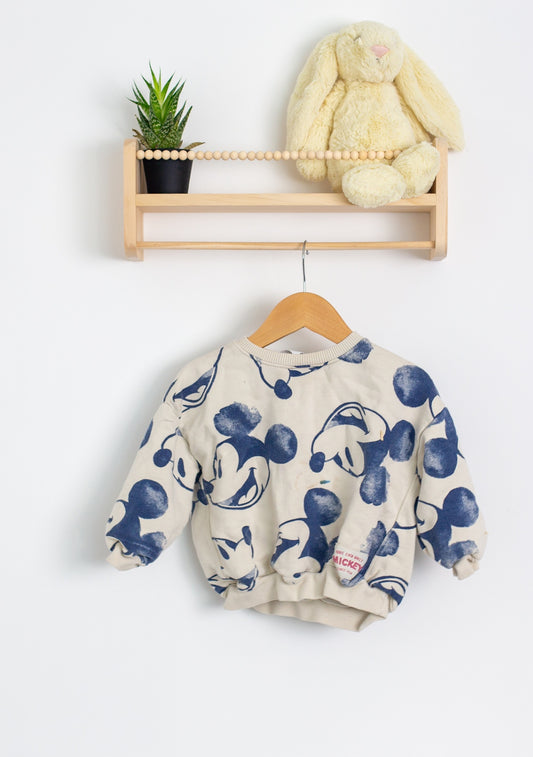 Zara 2-3Y Cream and navy blue Mickey Sweater Play