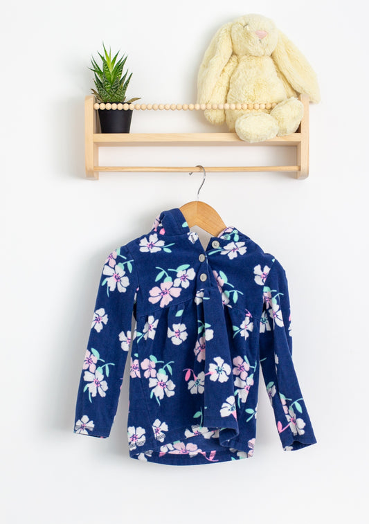 Carters 4T Navy Blue with Pink and White Floral Pattern Fleece Hoodie