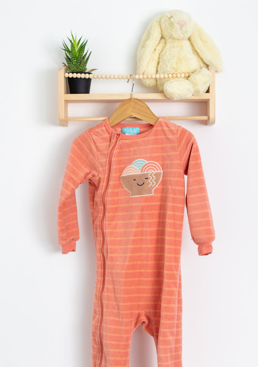 Pekkle 3T Coral with light orange stripes fleece Onesie