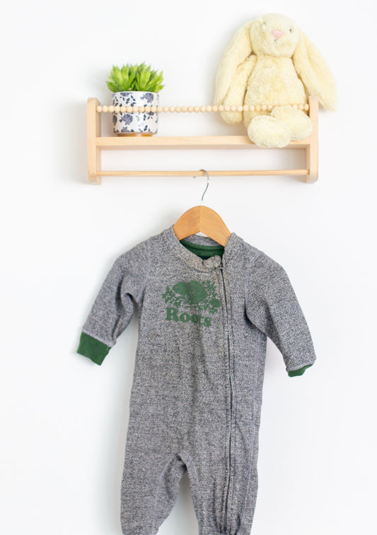 Roots 6-12M Salt and Pepper with Green Accent Romper