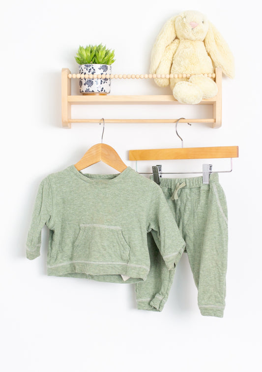 Juddlies 6-12M Breathe EZE Collection | Baby Two-Piece Jogger Set: Olive Fleck