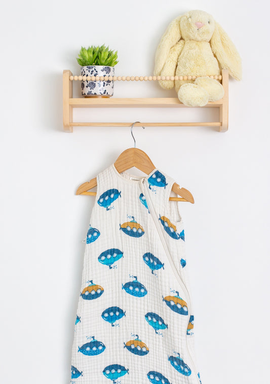 Perlimpinpin 0-6M White, Blue, Yellow 0.7 Tog Sleep Sack - Muslin 