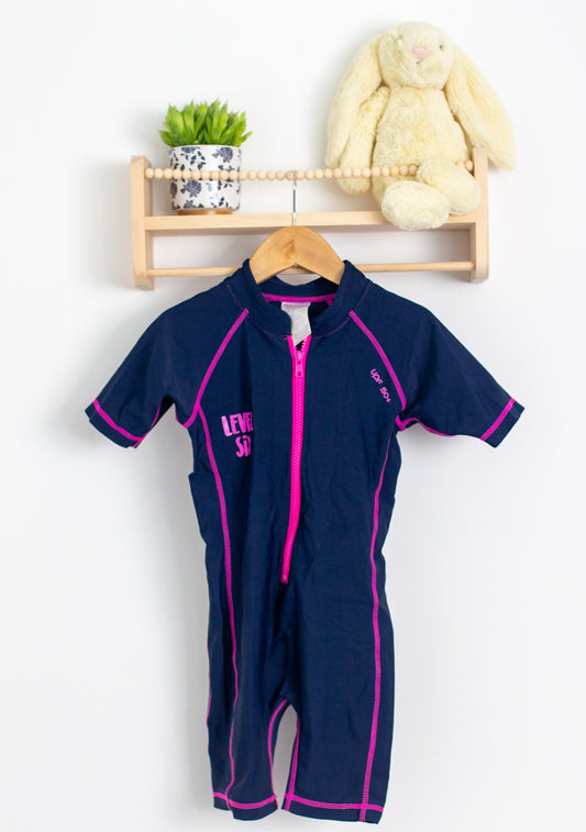 Level Six Navy blue with pink accents Rash Guard