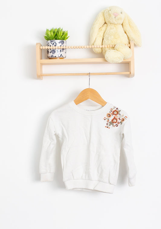 Dex 2 White Sweater with Flower Applique