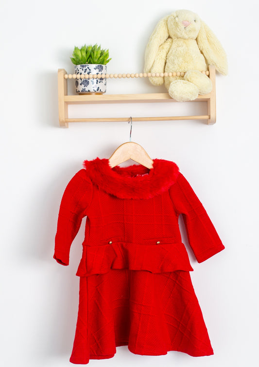 Janie and Jack 2T Faux Fur Collar Jacquard Dress