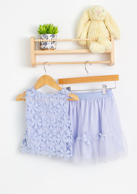 Badgely Mischka 5 Light Blue Lace and Tulle 2 Piece Dress