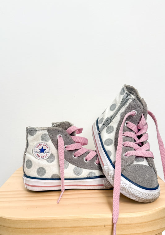 Converse 7 Gray and White with Pink Laces with side zipper